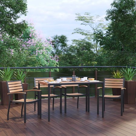 FLASH FURNITURE 5 Piece Faux Teak Patio Set with 4 Stack Chairs XU-DG-304860064-GG